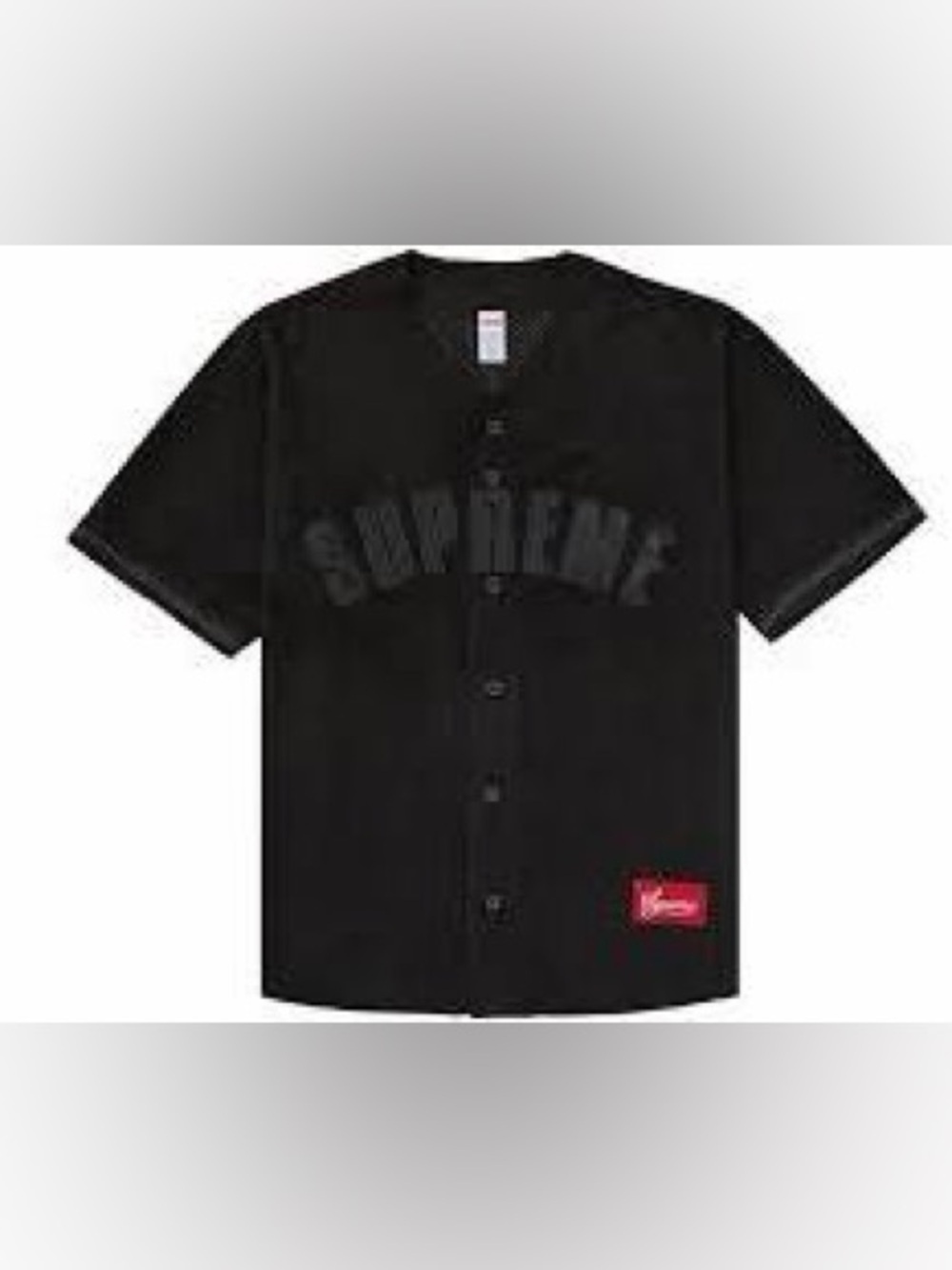 Supreme Black Baseball Button-Up Jersey with Red Patch